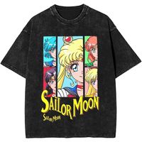 Sailors Moons Vintage Washed T Shirt Men Women Cotton Casual T-Shirt O Neck Anime Tees Vintage Anime Short Sleeve Clothes