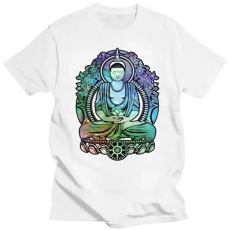 Retro Cosmic Bodhi Tees for Men Print Cotton T Shirt Crew Neck Short Sleeved Buddha T-Shirt Fashion Summer Meditation Clothing