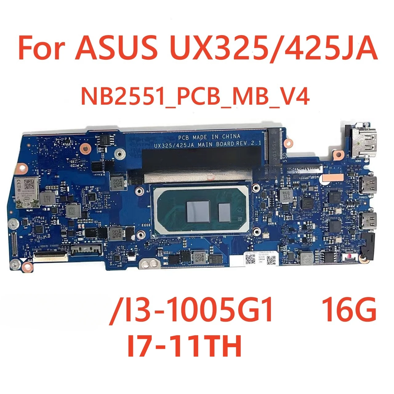 For  UX325/425JA laptop motherboard NB2551-PCB-MB-V4 with CPU I3 I5 I7-10TH/11TH 8G/16G 100% Tested Fully Work