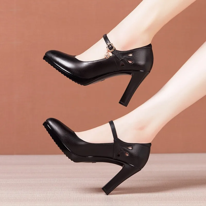 GKTINOO Lady Pumps Pointed Toe Office Lady Pumps Buckle Strap Platform High Heels Women Shoes Plus Size Genuine Leather Shoes