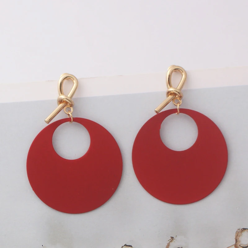 New Wine Red Geometric Hanging Earrings for Women Metal Pendants Dangle Earrings Red Color Exaggerated Drop Earrings aretes