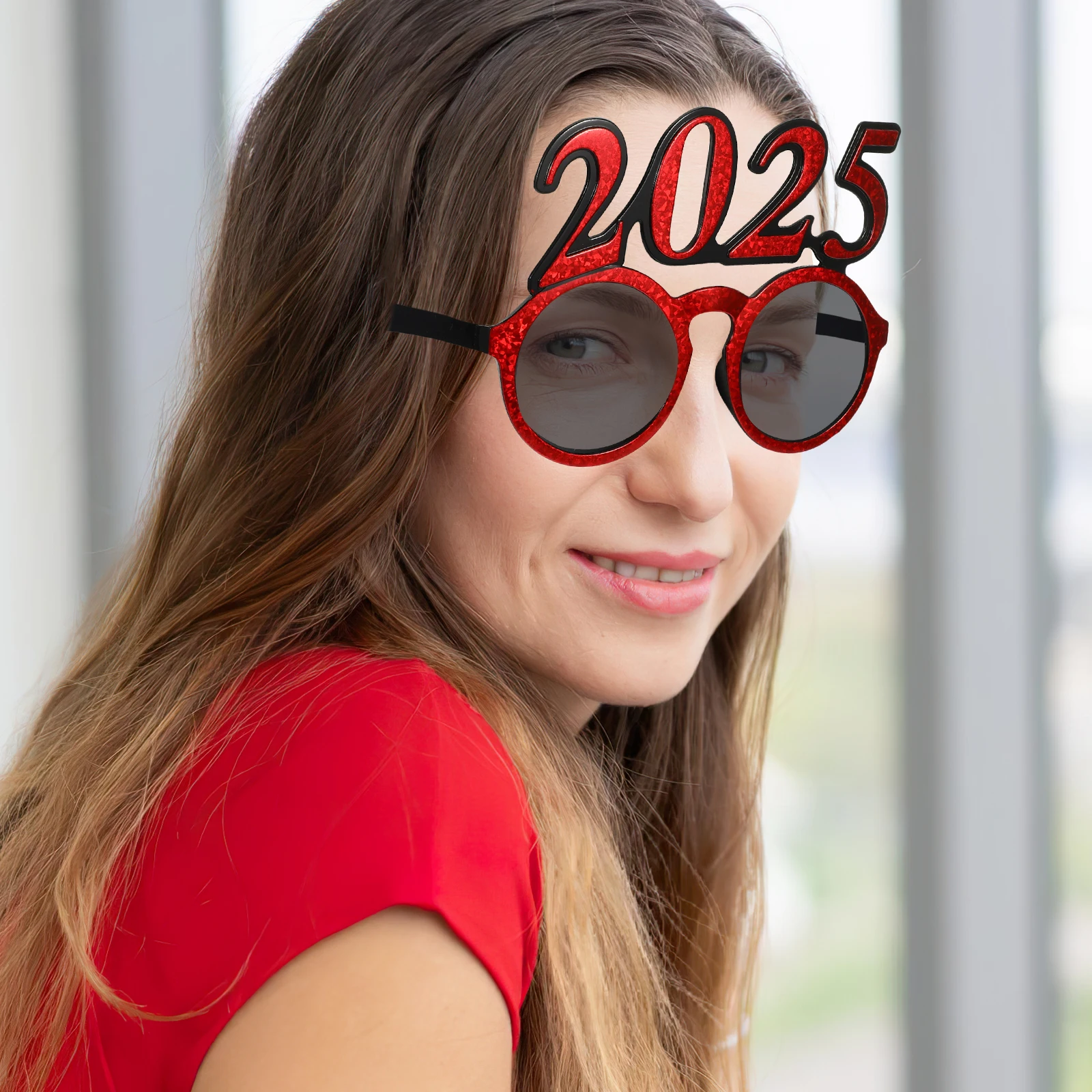 

2025 Round Frame Digital Glasses Party Eyewear Props Photo Accessories New Year Supplies Plastic Red Sunglasses