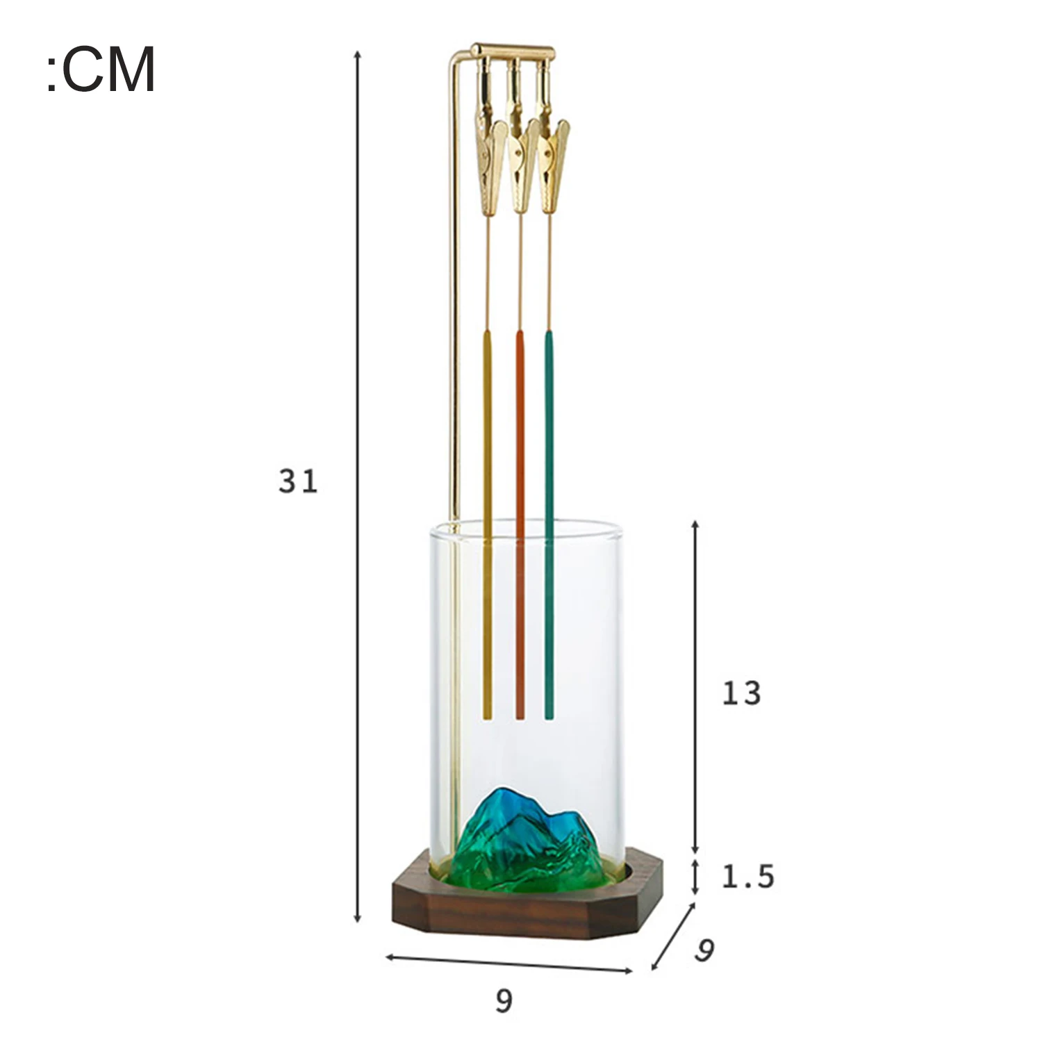Glass Incense Holder Anti-Ash Flying Incense Burner Mountain Incense Stick Holder with 3 Clips & Ash catcher for Yoga Meditation