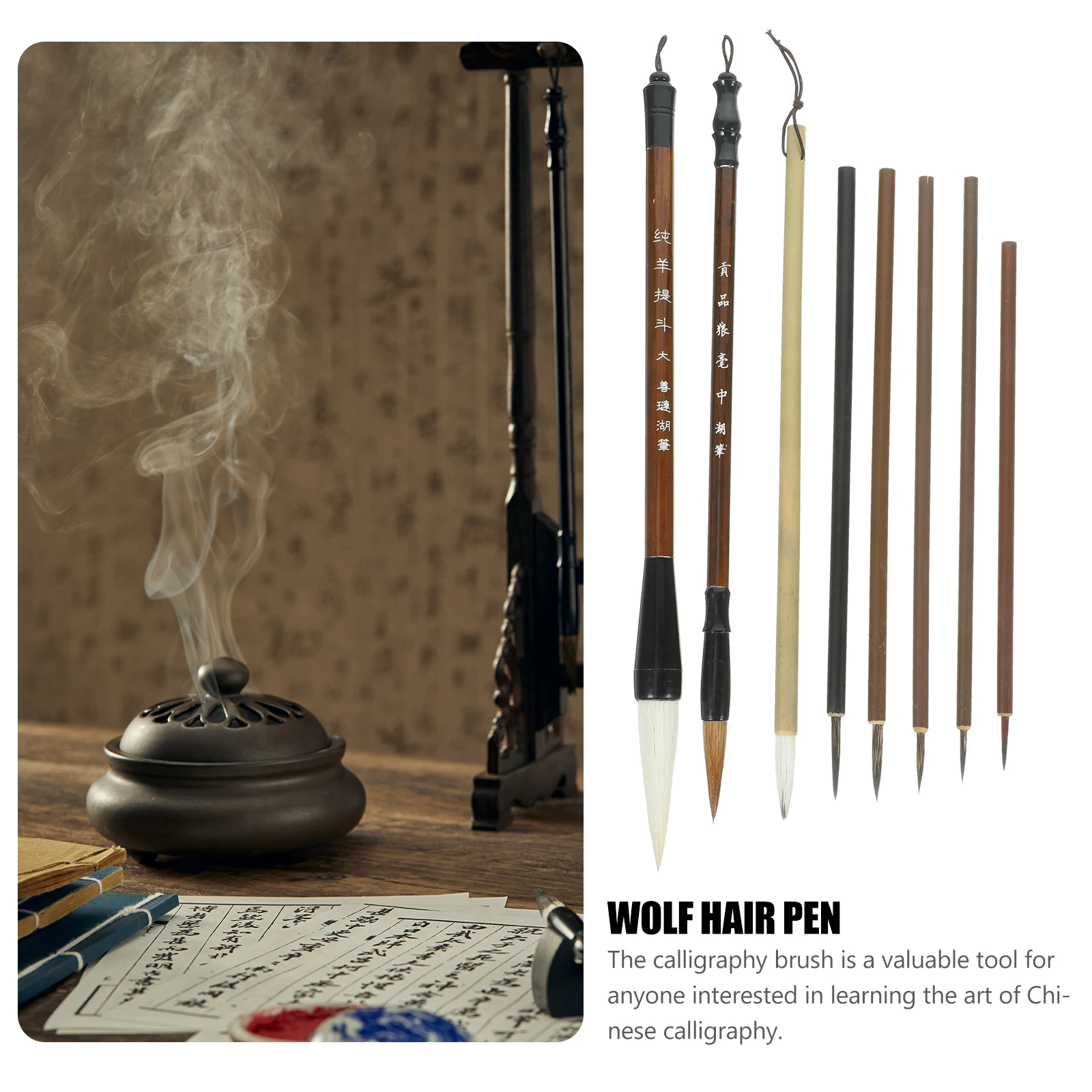

1 Set Calligraphy Pens Wood Material Sturdy Traditional Chinese Writing Brush For Art Watercolor Drawing Multi-Function Portable