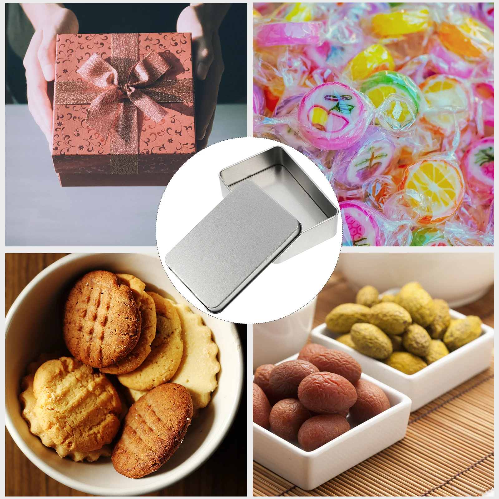 

5pcs Tinplate Boxes Small Storage Containers Hinge Lids Metal Organizers Gift Tins Candy Holders Jewelry Cases