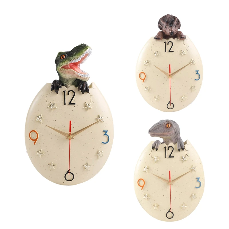 2024 New Resin Dinosaur Figurine Wall Clock Light Luxury Art Hanging Clock Time Clocks for Home Bedroom Dormitory Decoration