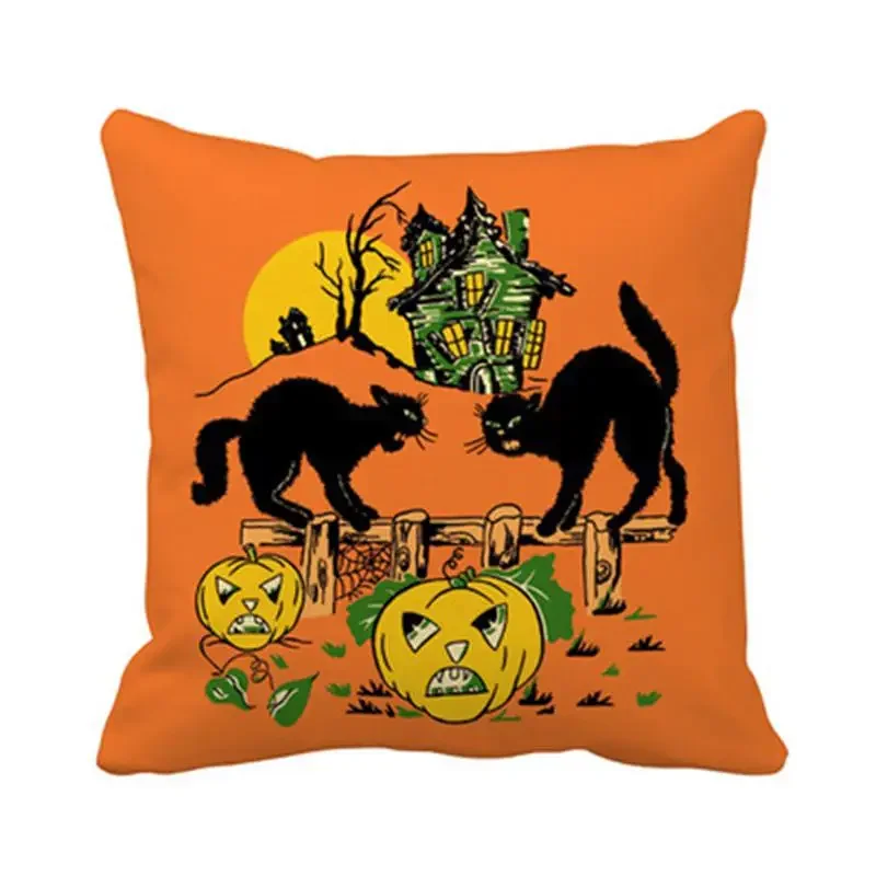 45x45cm Halloween Cartoon Pumpkin Horror Bat Ghost Pillowcase Home Halloween Decoration Cozy Sofa Cushion Cover Pillows Case