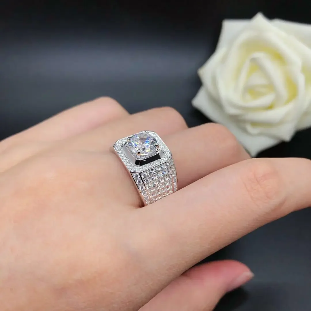 

Твердое кольцо из белого золота 14 карат AU585 Platinum PT950 с бриллиантом из муассанита 1,5 карата в Европе и США, модное мужское кольцо в подарок