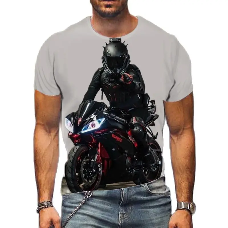 3D Men\'s Motorcycle Rider Print T-Shirt Street Cool Fashion O-Neck Short Sleeve  Plus Size New Shirt