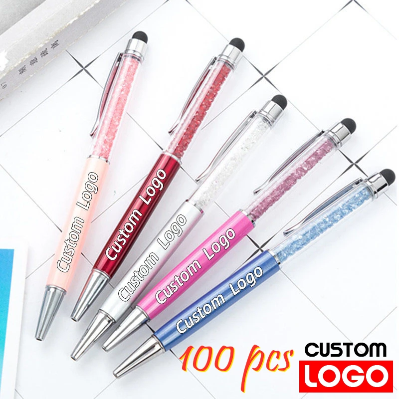 metal rolo esferografica caneta cristal diamante tela de toque capacitivo stylus universal livre logotipo personalizado 100 pecas lote 21 cores em 01