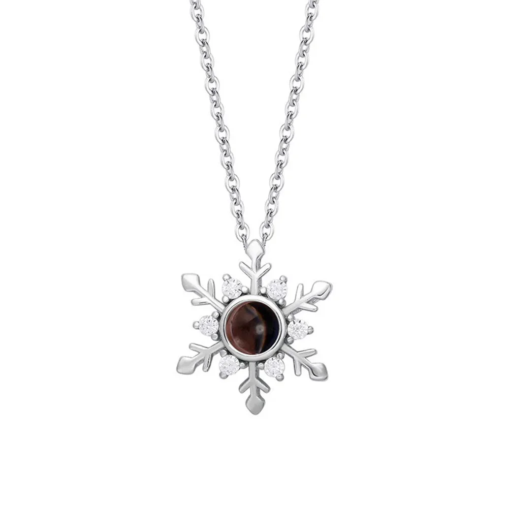 Punk Cute Snowflake Charm Pendant Female Silver Color Stainless Steel 100 Languages I Love You Necklace for Women Jewelry Gift