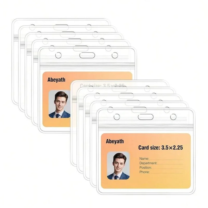 10 Pack Extra Thick ID Card Name Badge Holder Heavy Duty Waterproof Clear Plastic PVC Horizontal Sleeve Pocket Resealable,