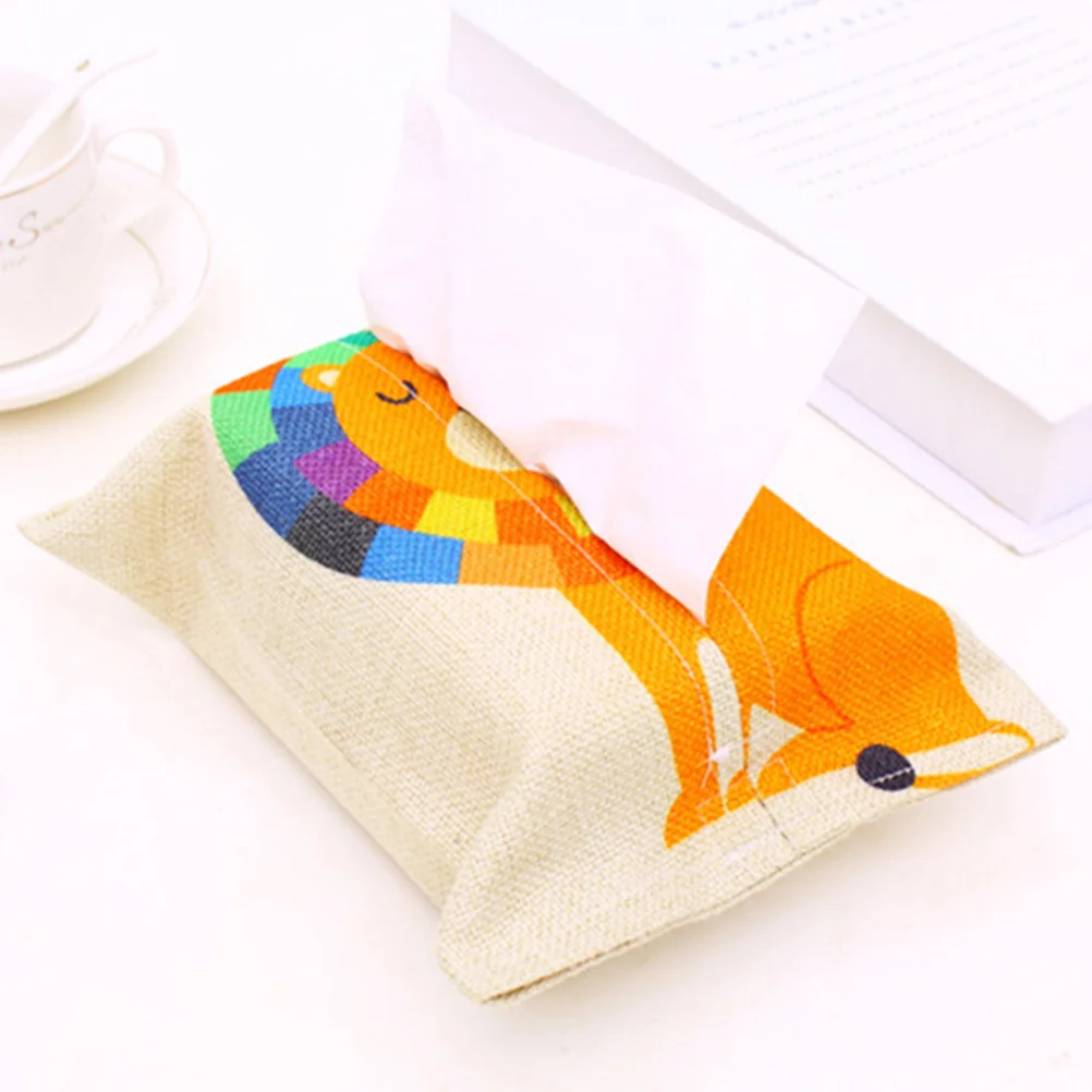 

1pc Cotton Linen Napkin Storage Box For Kids Tissue Paper Container Living Room Kitchen Travel Home Decor Lion Pattern