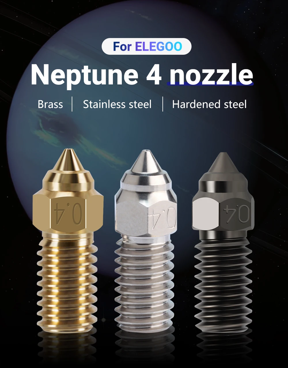 Für elegoo neptune 4 düse gehärtet/edelstahl/messing hoch geschwindigkeit düse für elegoo neptune 4 pro cht düse 0,4mm 0,6mm