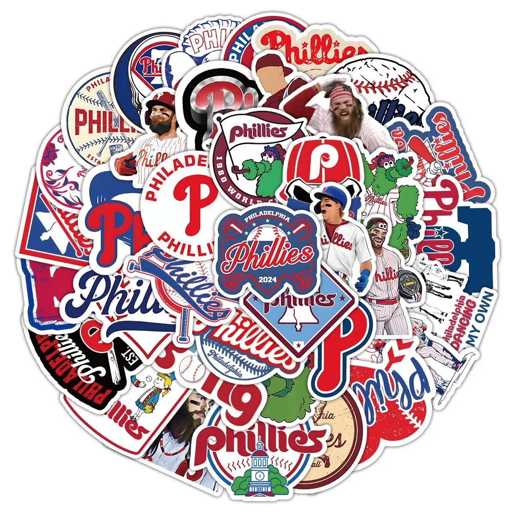 10/30/50PCS Philadelphia Phillies Stickers Baseball Cartoon Decals Diary Scrapbook Luggage Laptop Phone Car Bike Skateboard Toy