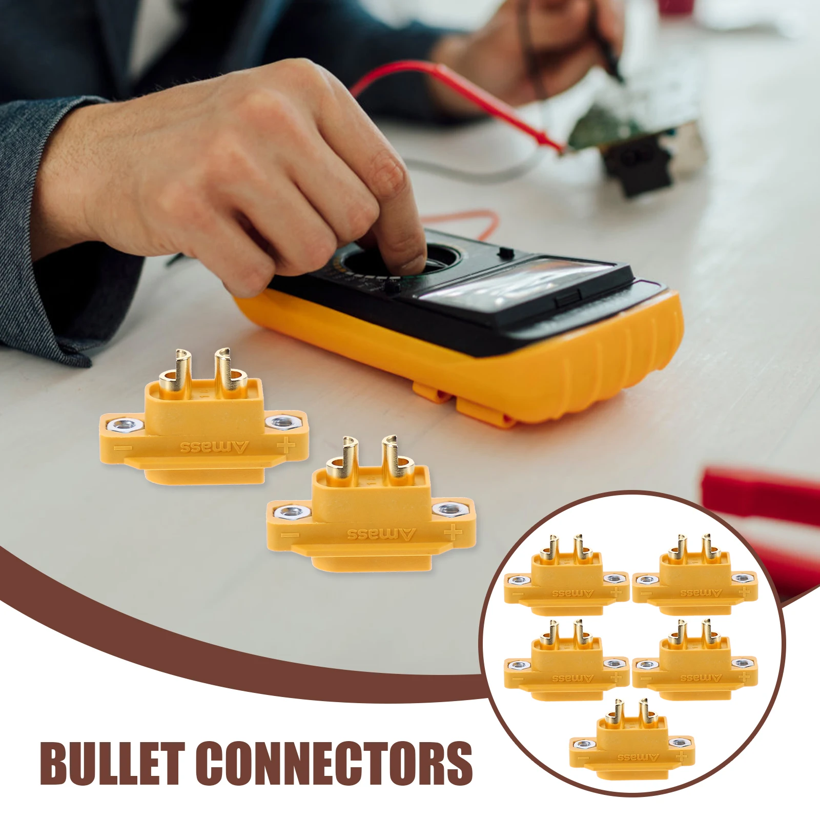 

5pcs XT60EI Yellow Male Bullet Connectors .5mm Fixed Nuts Gold Plated for ESC Power Plugs Female Connectors Wiring