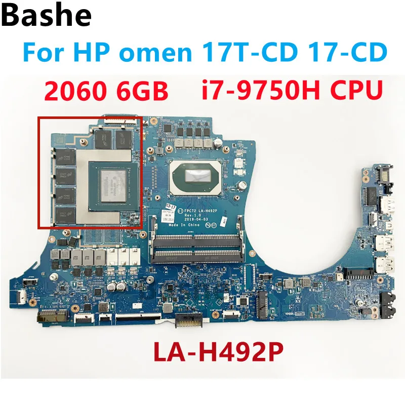 For HP omen 17T-CD 17-CD Notebook Motherboard.LA-J492P.With CPU I7-9750H.GPU N18E-G1-KD-A1.L59775-601 100% Fully Tested