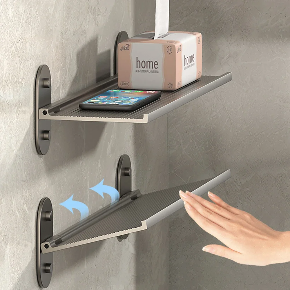 Bathroom Shelf Storage Rack Punch-Free Alumimum Foldable Shelf for Wall Bathroom Wash Basin Cosmetics Storage Organizers Shelves