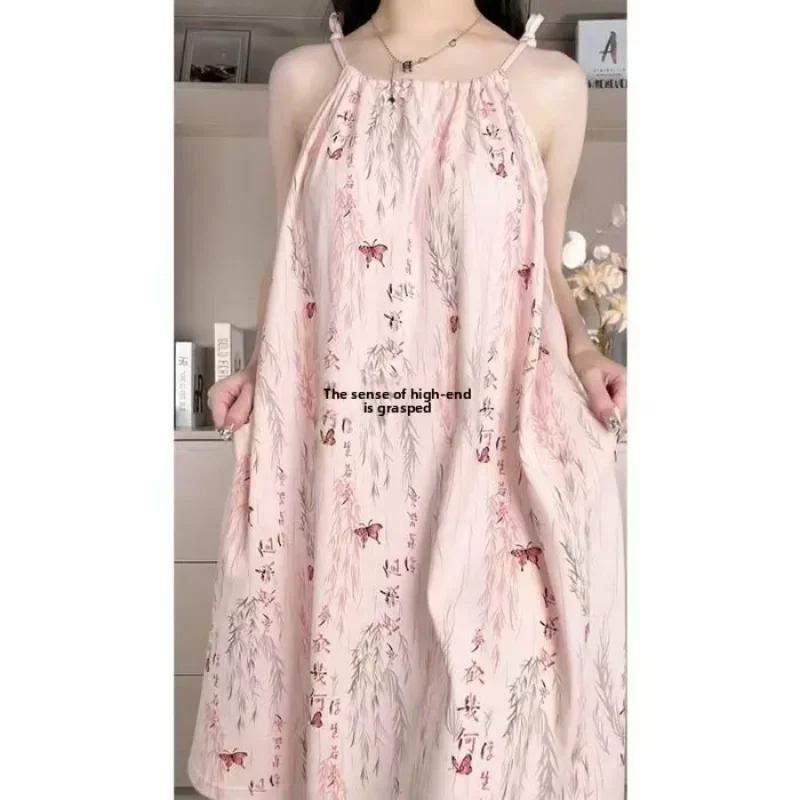 Lässiges, lockeres Pyjama-Kleid für Mädchen, modisches, knielanges Nachthemd mit Spaghettiträgern für Damen, Loungewear, Damen-Pyjama-Nachthemd, Loungewear