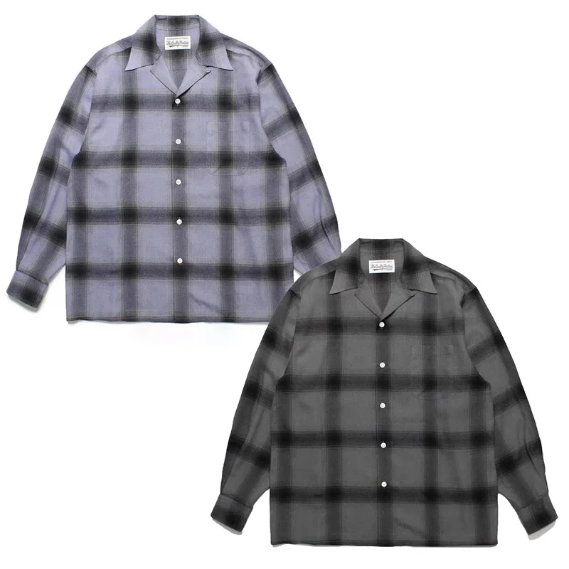 

Spring Summer Check Lattice Printing WACK Open Collar Shirts Men Woman Good Quality Long Sleeve Top Tees