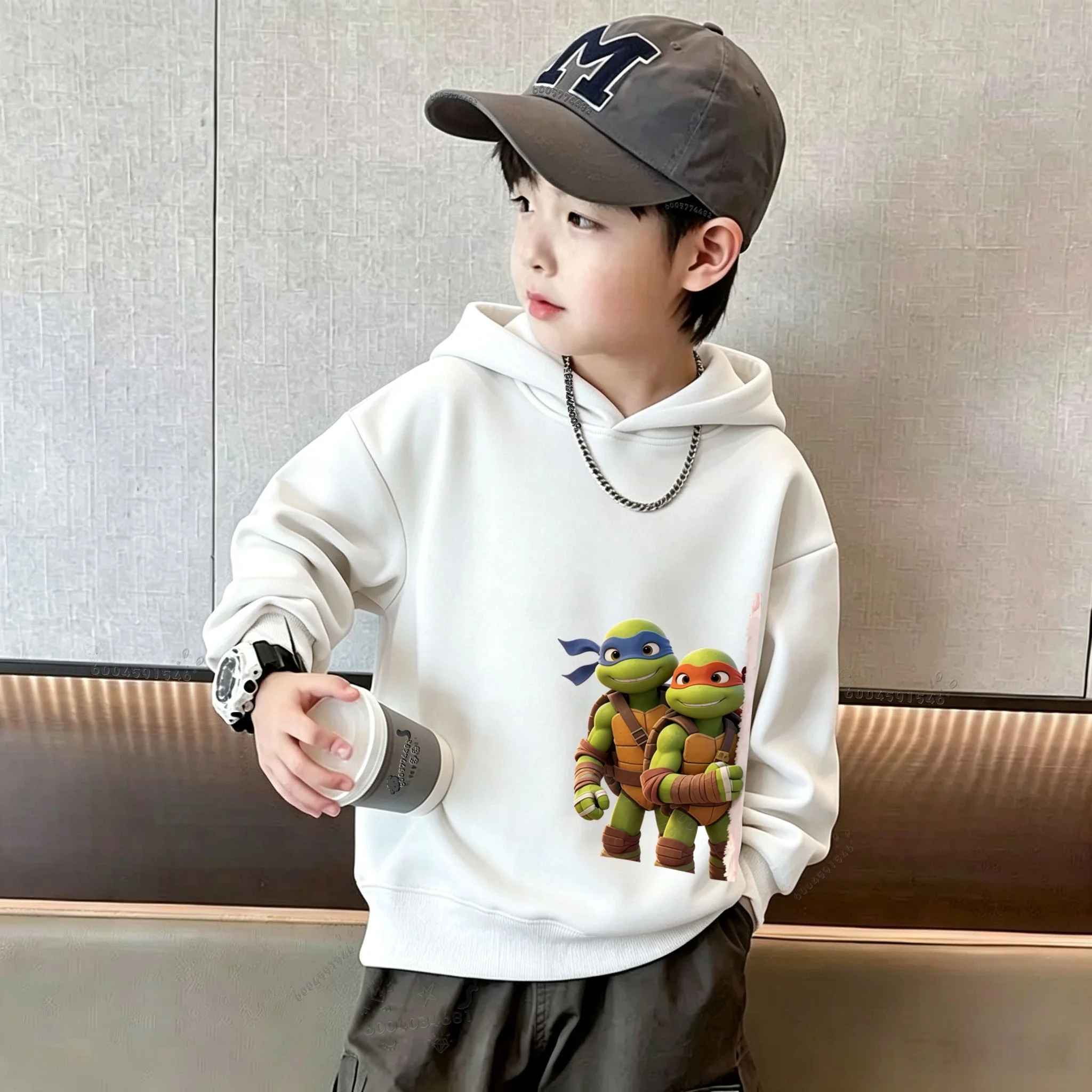 NICKELODEON Autumn/Winter New Children's Hooded Sweatshirt - Cool Ninja Turtles Fun Print Large Size Loose Hooded Top for Boys