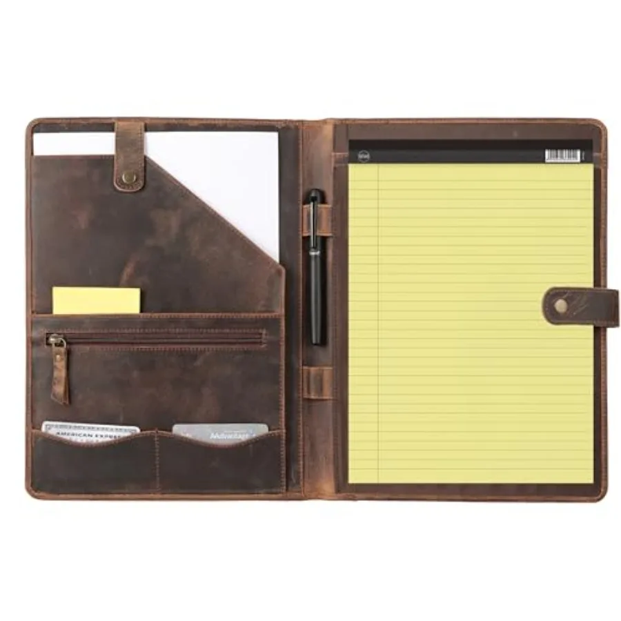 

Leather Portfolio Folder with Luxury Pen and Button Closure Business Padfolio for Professionals Vintage Organizer with Legal Pa
