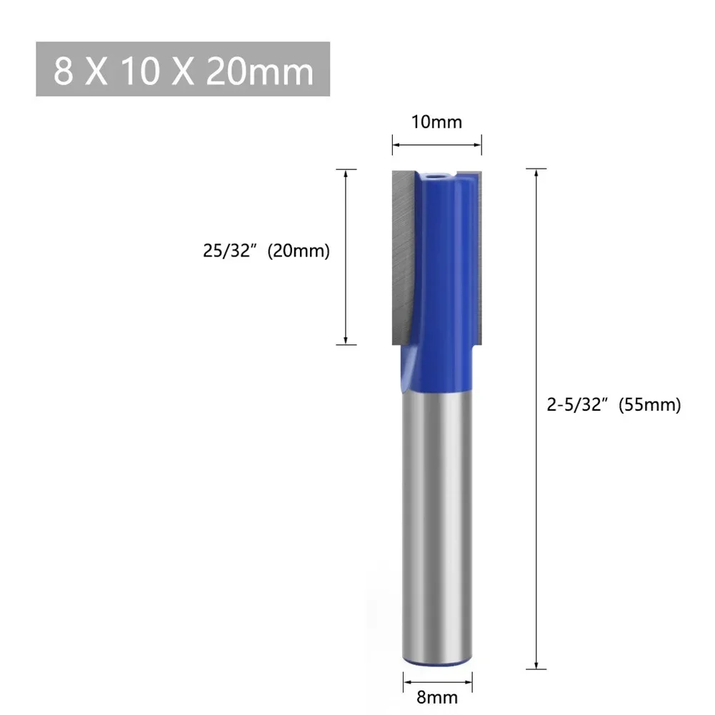 8mm Shank Straight Router Bit Double Flute Wood Milling Cutter Tenon 5/6/8/10/12/14/18/20mm MDF Solid Woodworking Carving Tools