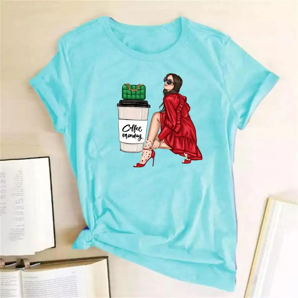 Coffee Woman Iron On Transfer On Clothes DIY A-levels Heat Stickers On T-shirt Bag Fashion Fine Patch For Clothing Top Applique