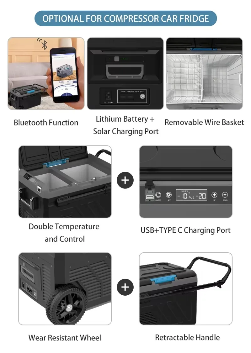 مصنع جديد 80L سيارة ضاغط الثلاجة سيارة الفريزر للتخييم شاحنة السفر ، سحب بار والعجلات + تيار مستمر