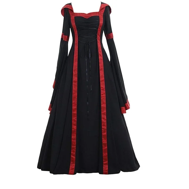 Abito rinascimentale medievale europeo da donna collo quadrato cintura con cintura maniche a campana abito da principessa Victoria Costume Cosplay di Halloween