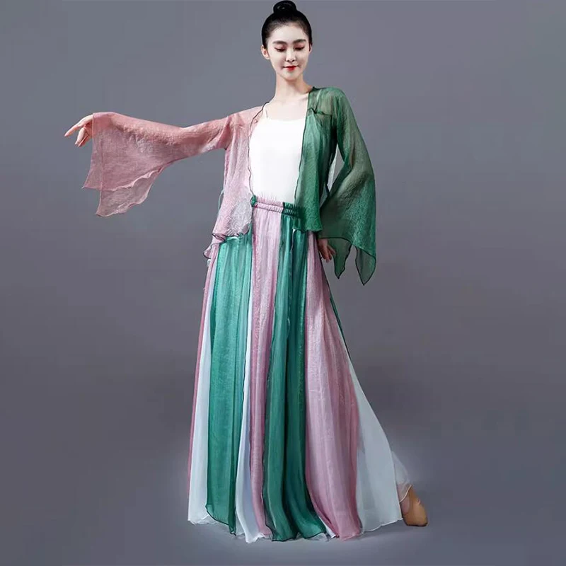 720 Degree Two-color Chiffon Dance Skirt Women Ballet Classical Dance Long Skirts Dancer Practice Classical Modern Dance Costume