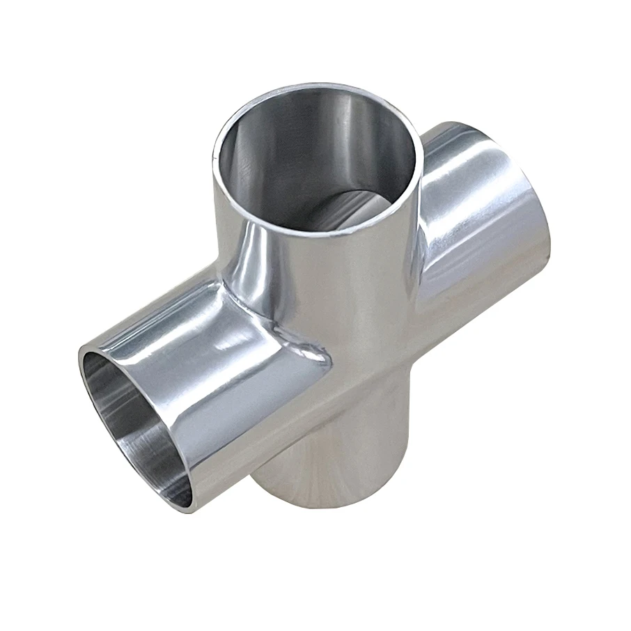 19mm/25mm/38mm/51mm/76mm Pipe OD Butt Welding Cross 4 Ways Splitter Sanitary Stainless Steel Food Grade Pipe Fitting