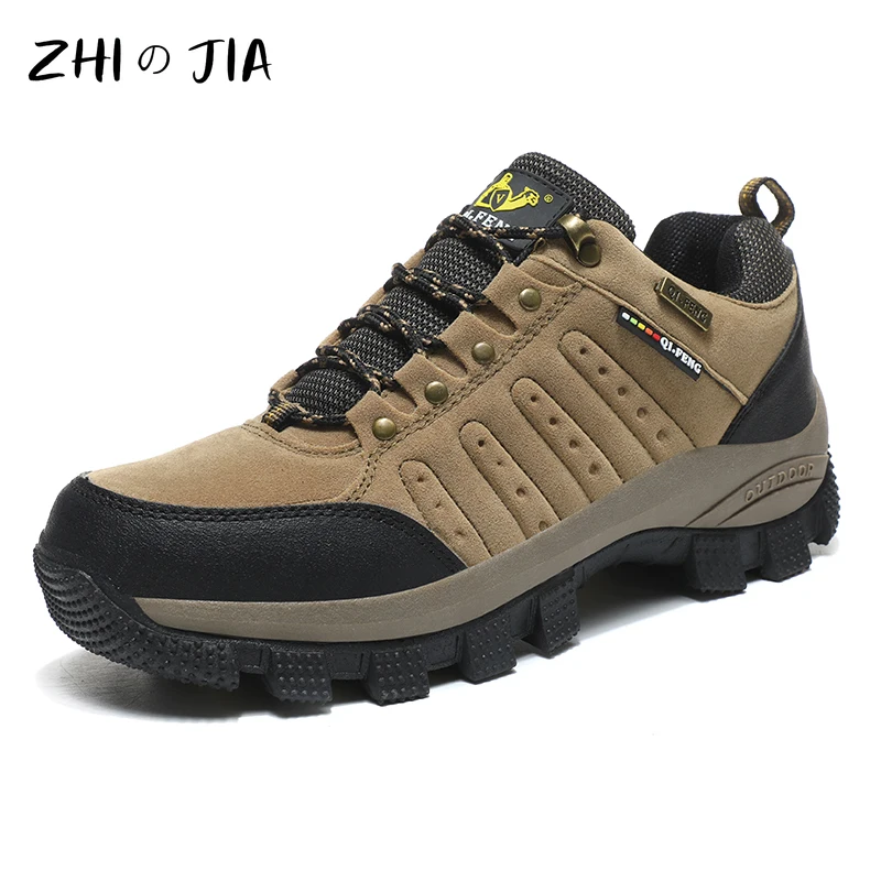 Classic Men\'s Wear-resistant Sports Shoes Outdoor Hiking Shoes Hiking Training Shoe Flock Material Solid Color Men\'s Shoe Women