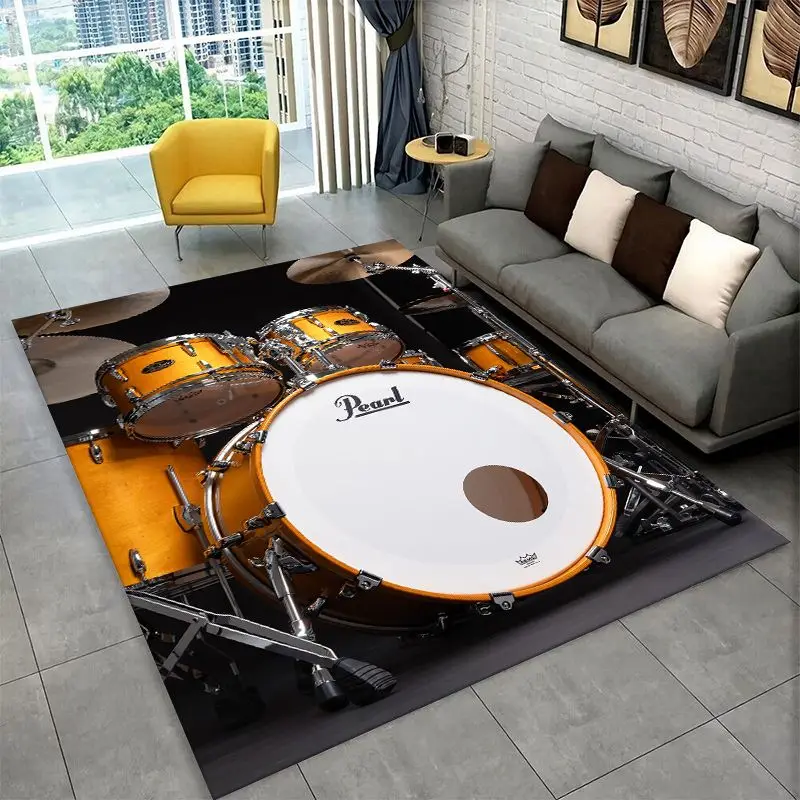 Retro Drum Set Music Instruments Drum Kit Large Area Rug Non-slip Durable Carpet for Bedroom Living Room Sofa Doormat Home Decor - view 3