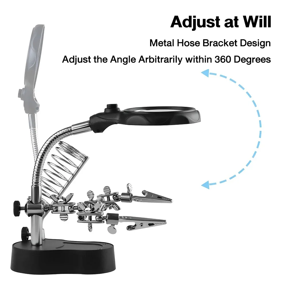 3.5X 12X Welding Auxiliary Clip Magnifier LED Electric Soldering Iron Circuit Board Welding Iron Magnifying Glass Bracket Tools