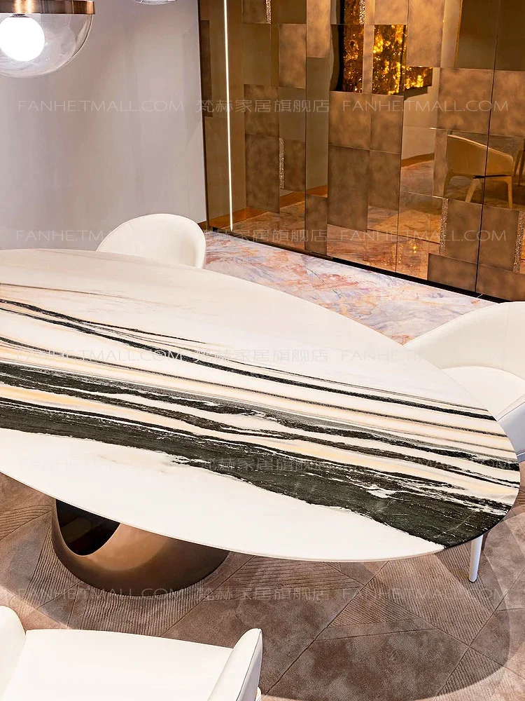 Italian dining table light luxury high sense, new marble oval table, rock slab table