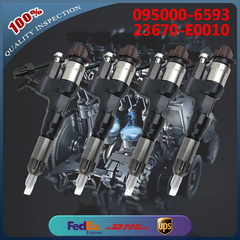 

4PCS Common Rail Fuel Injector 23670-E0010 095000-6593 Injector Nozzle for Hino Engine 3.8L 4.7L 5.0L 6.5L 7.7L