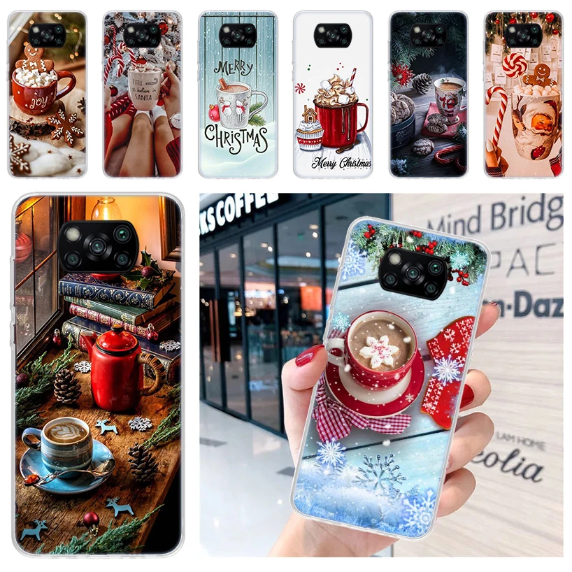 Winter Coffee Christmas Soft Phone Case for Xiaomi Poco X6 X5 X4 Gt X3 Nfc F6 F5 Pro M5s M5 M4 M3 F4 F3 F2 F1 Capa Coque Cover f