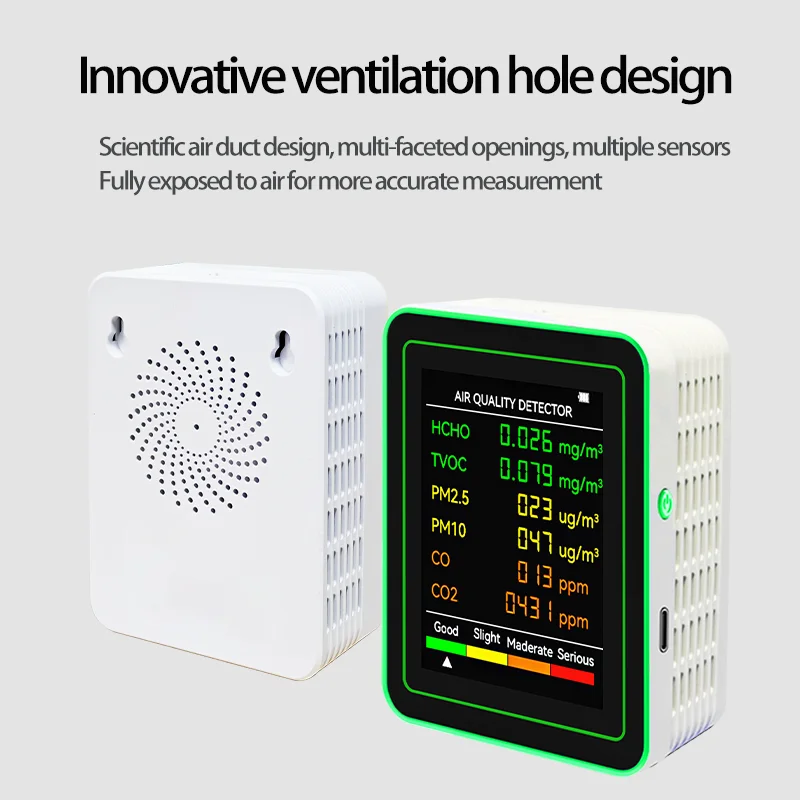 

Newly Upgraded 6-In-1 Air Quality Detector PM2.5 PM10 Carbon Dioxide, Carbon Monoxide, Formaldehyde TVOC For Home Use