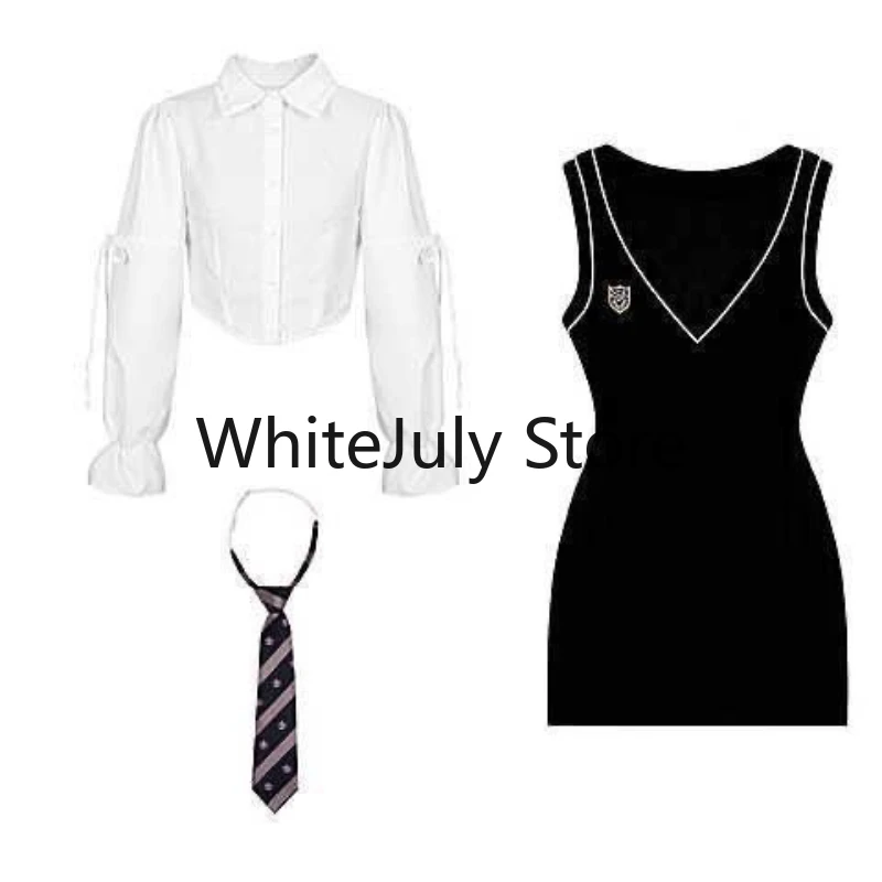 2023 Summer Vintage Knitted Suits Korean Style Sexy Bodycon Y2k Mini Dress + White Blouse Fashion Suits Even Party Clothing Chic