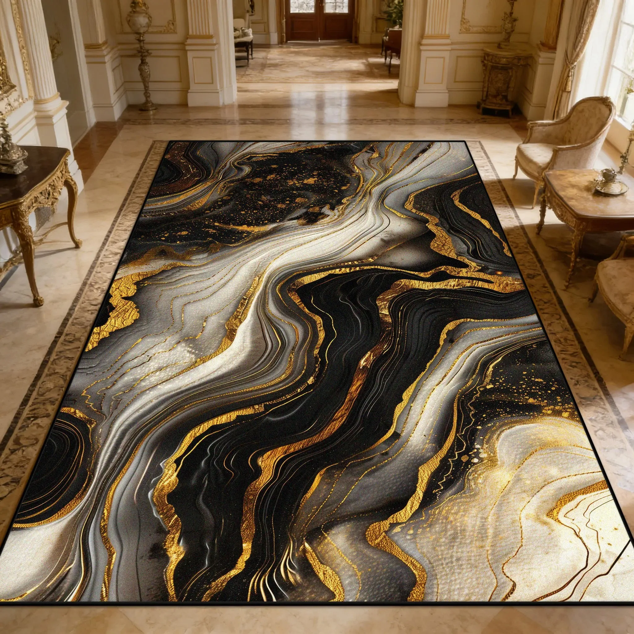 Alfombra lujosa con textura de mármol para sala de estar, alfombras abstractas fáciles de limpiar, decoración de dormitorio, alfombra lavable antideslizante