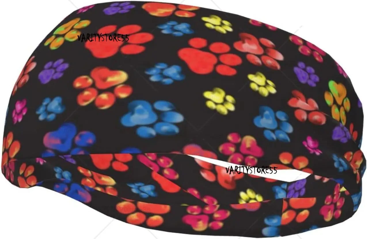 

Headband for Women Mens Rainbow Cat Dog Footprint Gym Sweatband Soft Wide Hairband for Softball