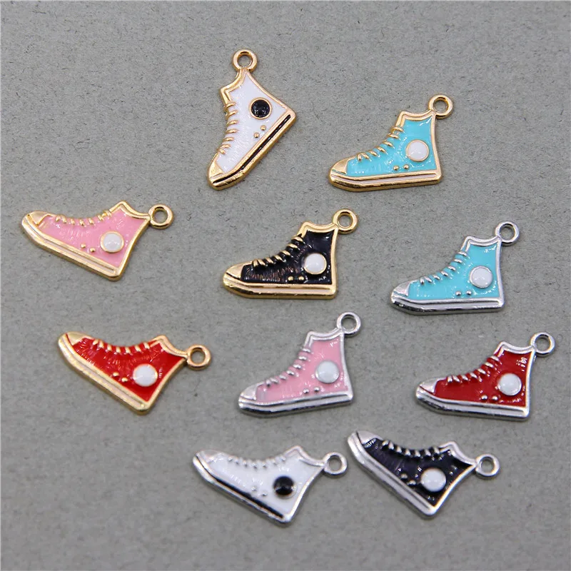 6pcs Mix  20*12MM enamel Gym sports shoes charms for bracelet, metal sneaker pendants dangle jewelry making findings components