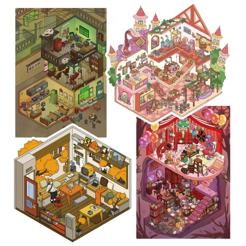 3D 소형 와이너리 하우스 스티커 저널링을위한 경치 좋은 디오라마 데칼 크리 에이 티브 비주얼 스크랩북 어린이 릴리프 스티커