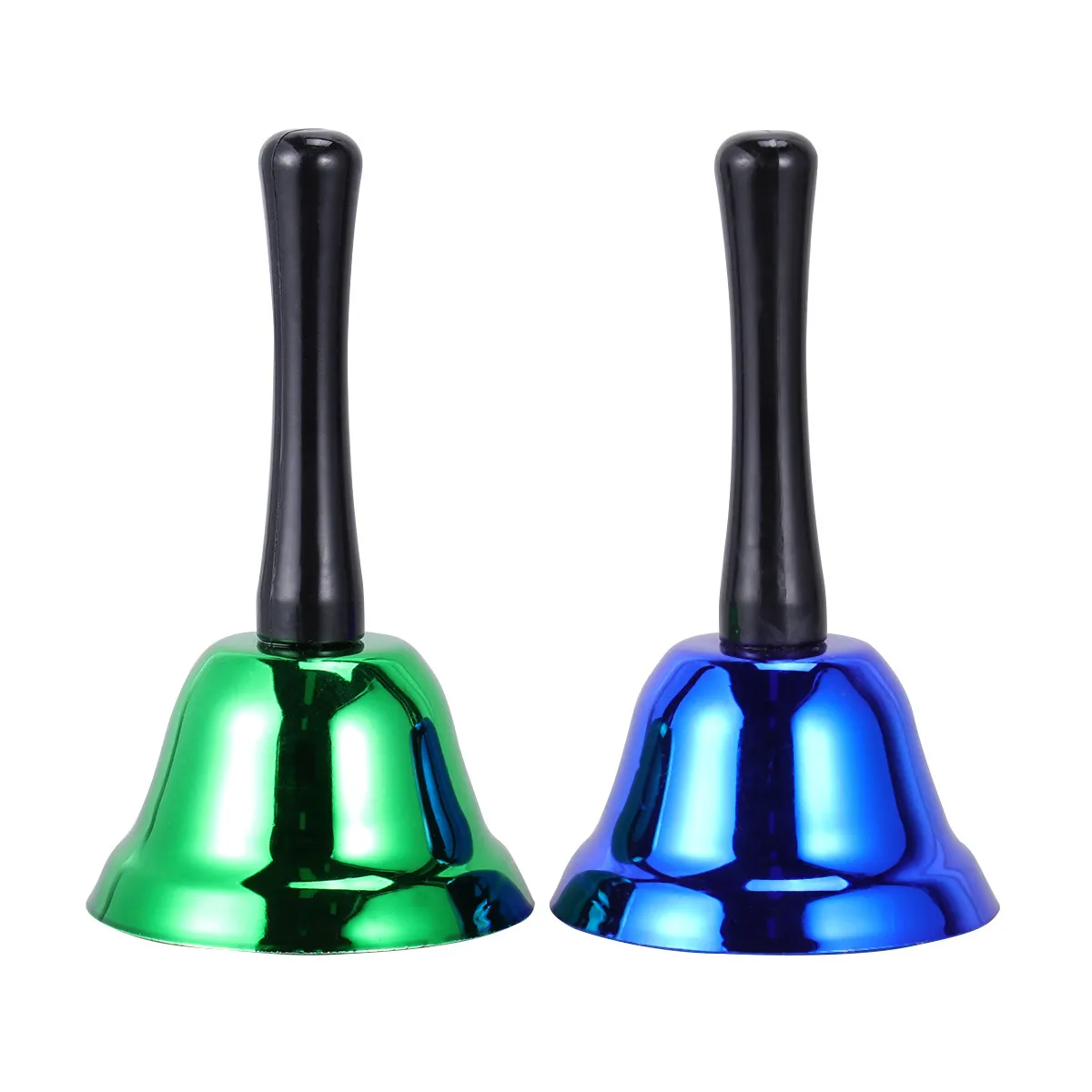 2Pcs Metal Bell Handheld Ring Bell Premium Metal Loud Clear Sound Ergonomic Handle School Home Christmas Party Decoration Green