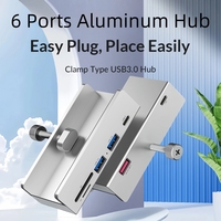 5GBPS Data Transmission Hub Aluminum 6 Ports USB 3.0 Clip HUB with Power Supply High Speed Multi Splitter for MAC OS PC