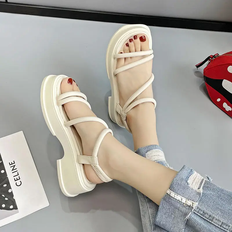 Muffins shoe Roman Sandals Med Espadrilles Platform Fashion Womens Shoes 2024 Summer Heels Clogs Wedge Suit Female Beige All-Mat