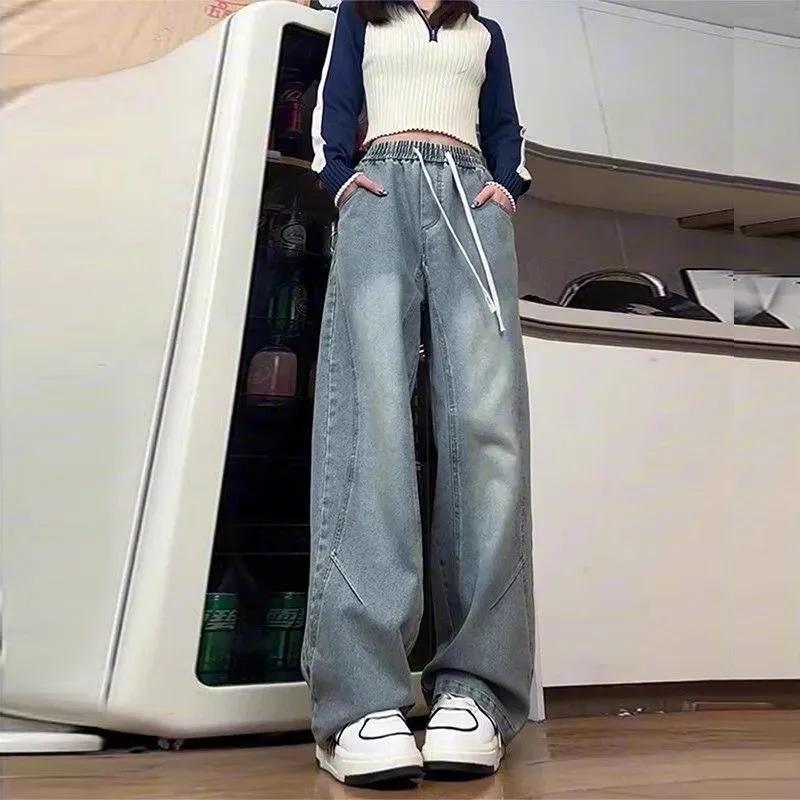 بنطال ذو قصة أرجل واسعة غير منتظم للنساء للخريف بطبقات مزدوجة على شكل حرف a للكلية مرقعة محبوكة منقوشة مبطنة من قماش الجاكار للسيدات