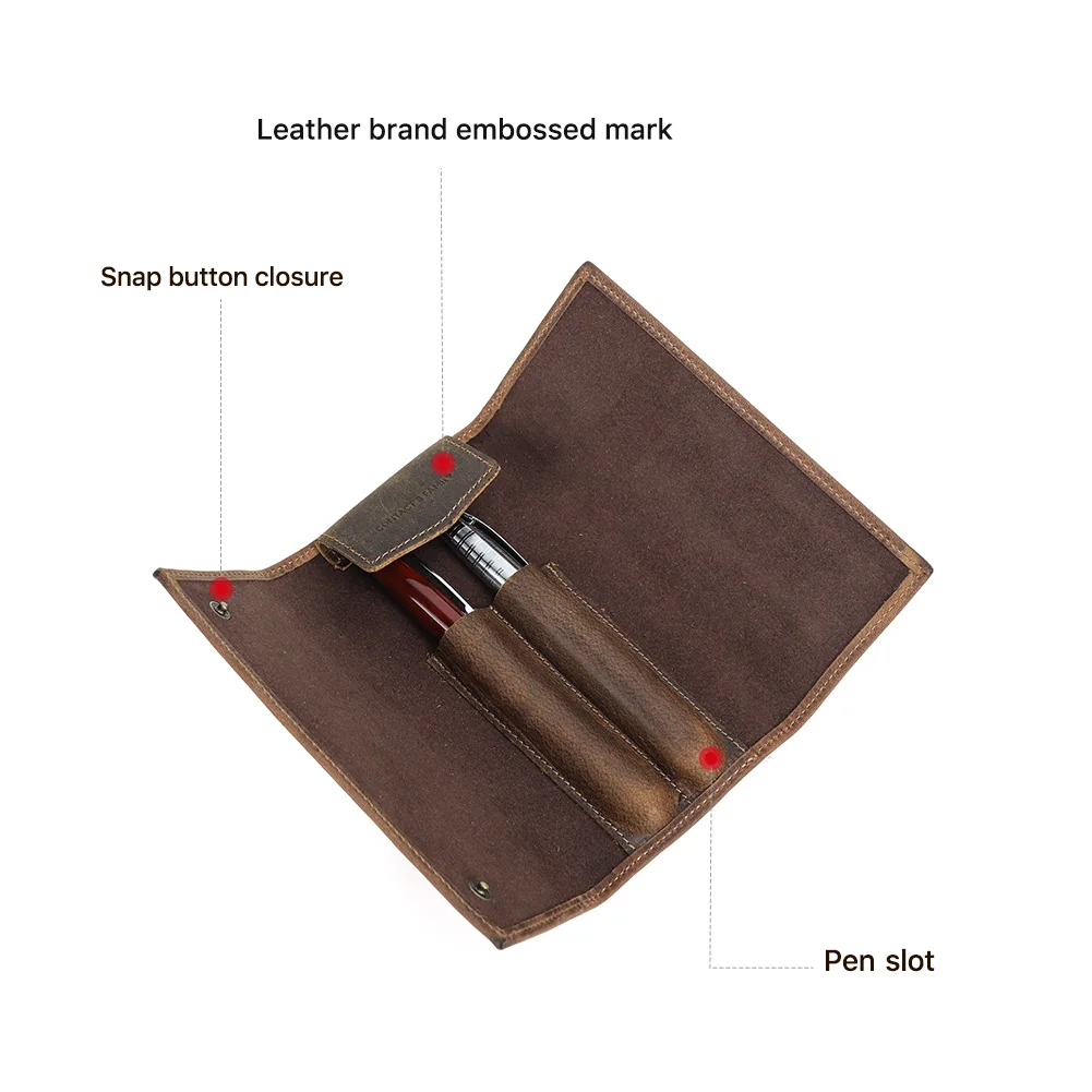 Handmade Leather Pen Roll Case For Fountain Pen / Roller Pen Pencil Bag Retro Cowhide Pen Pouch Holder School Office Stationery