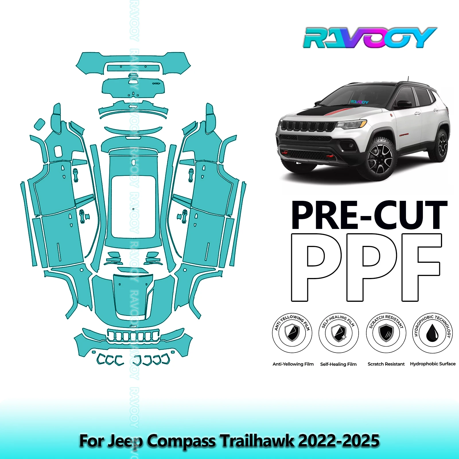 

8.5Mil Precut PPF Paint Protection Film Full Vehicle For Jeep Compass Trailhawk 2022-2025